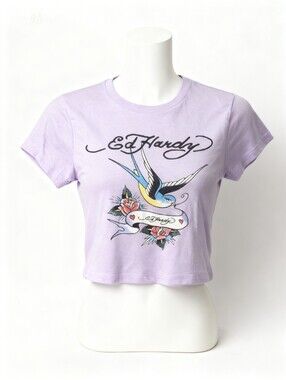 Ed Hardy Lilac Crewneck Tee with Script Logo